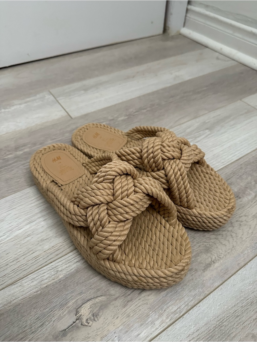 H&M Braided Rope Knot Slide Sandals in Tan 38